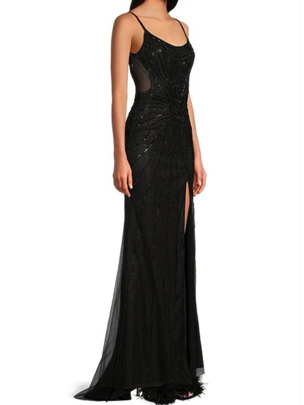 Gianni Bini GB Black Sequin Long Split Dress Size 3 Mesh Back NWT Cocktail Prom - Picture 3 of 16
